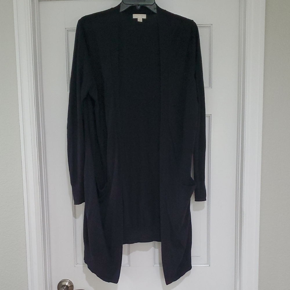 14th&Union Black Open Long Cardigan W/Pockets Womens SZ L